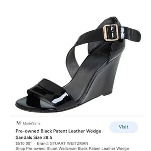 Stuart Weitzman Black Patent Leather Wedge Sandals